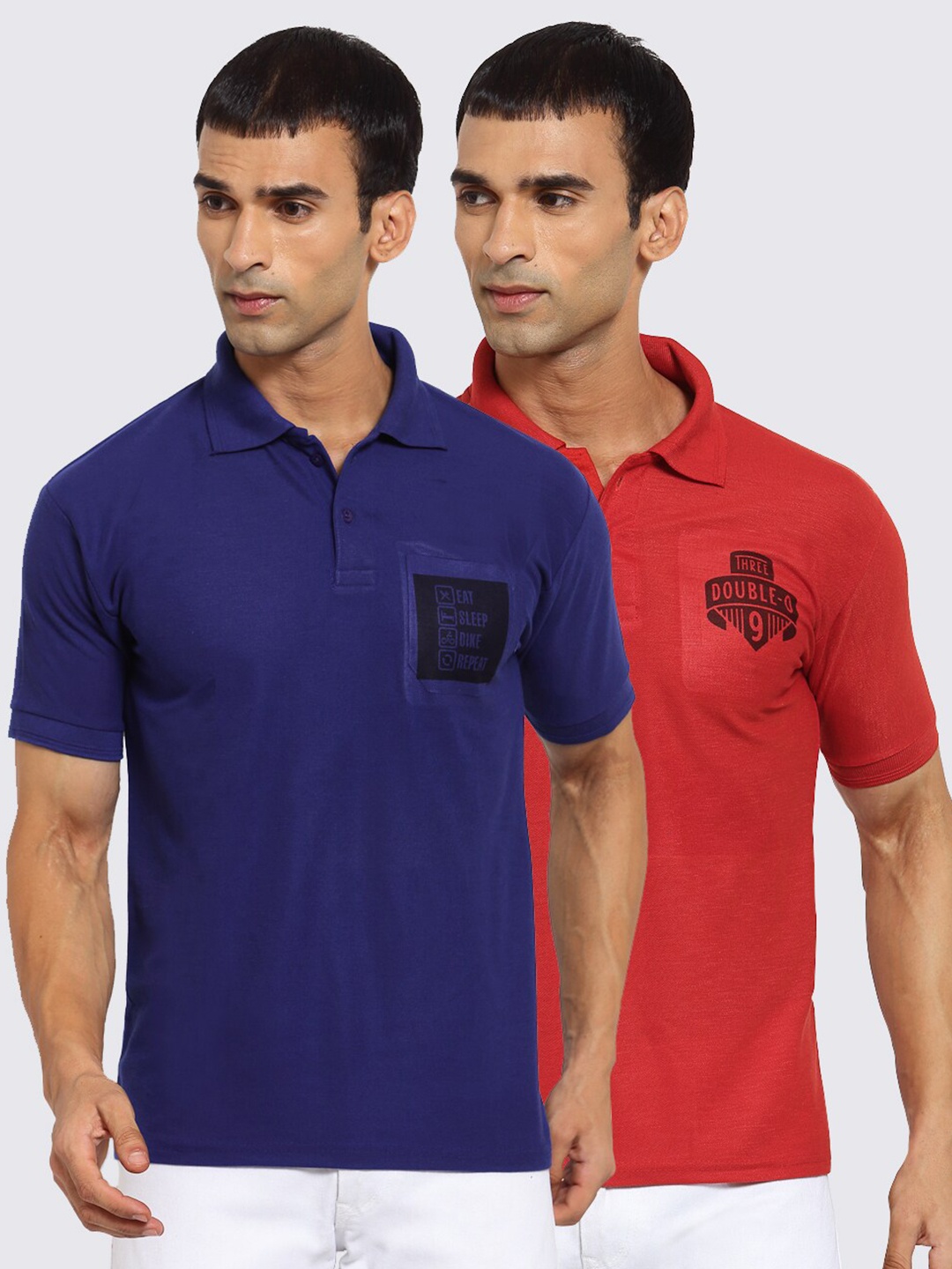 

KLOTTHE Men Navy Blue & Red 2 Printed Polo Collar T-shirt