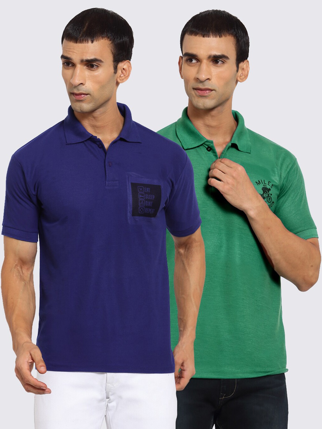 

KLOTTHE Men Navy Blue 2 Polo Collar Pockets T-shirt
