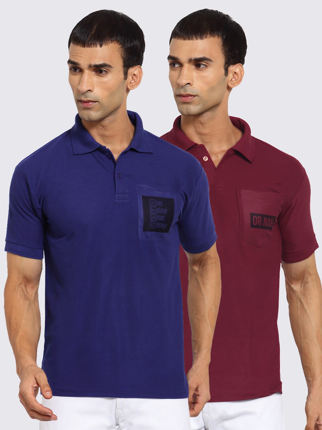 

KLOTTHE Men Pack Of 2 Polo Collar T-shirts, Navy blue