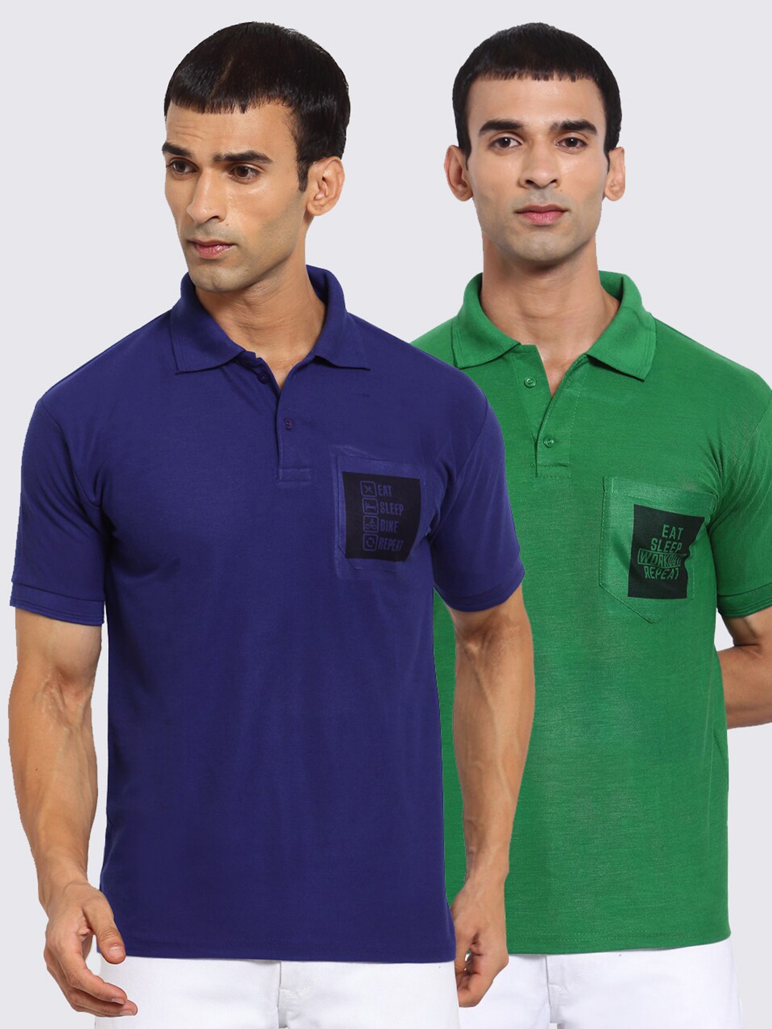 

KLOTTHE Men Navy Blue 2 Polo Collar Pockets T-shirt