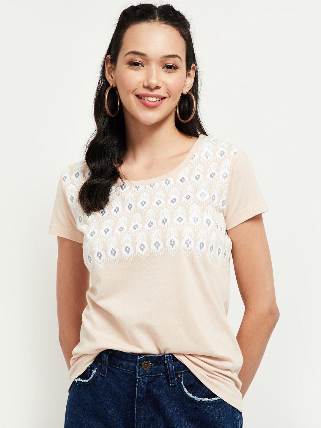 

max Women Pink Typography T-shirt