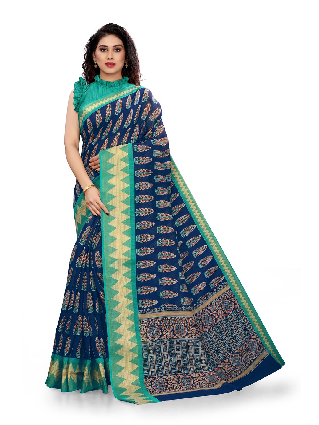 

KALINI Blue & Pink Ethnic Motifs Printed Saree