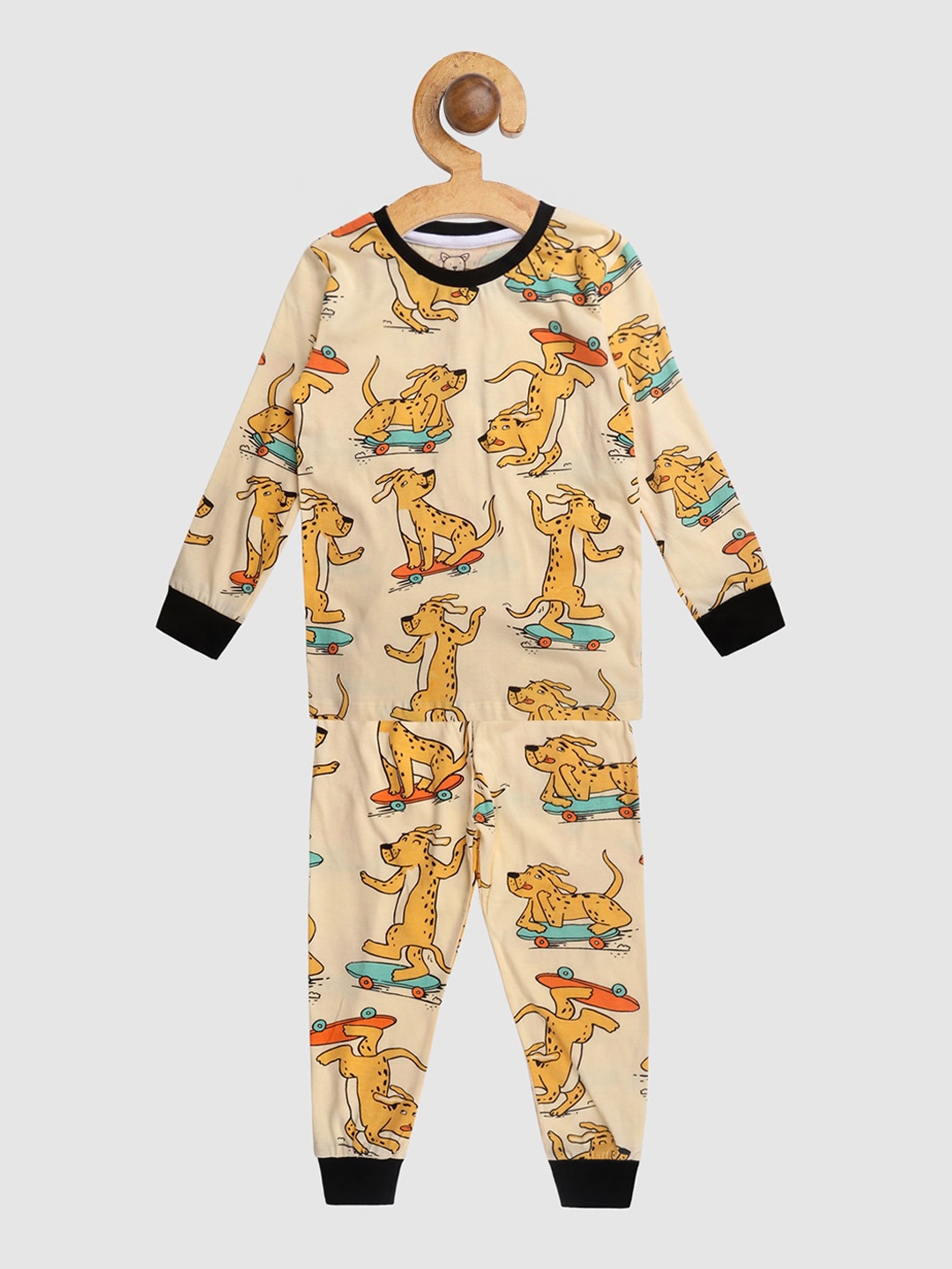 

Lazy Shark Boys Beige & Yellow Printed Night suit