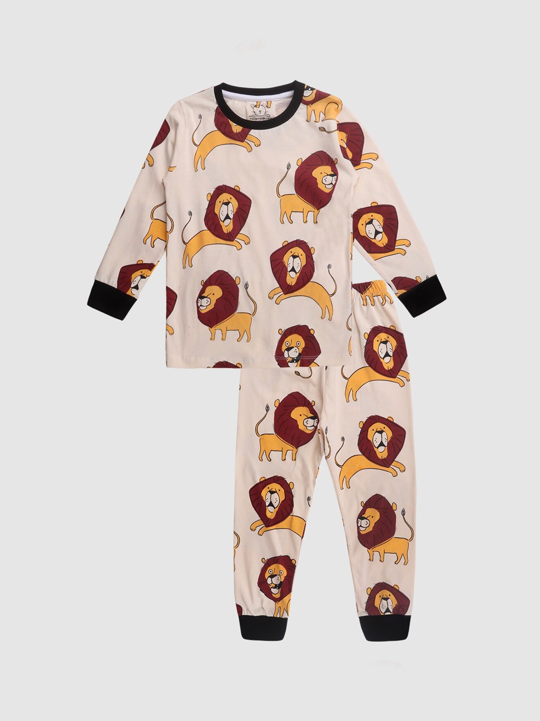 

Lazy Shark Boys Cream-Coloured & Brown Printed Night suit