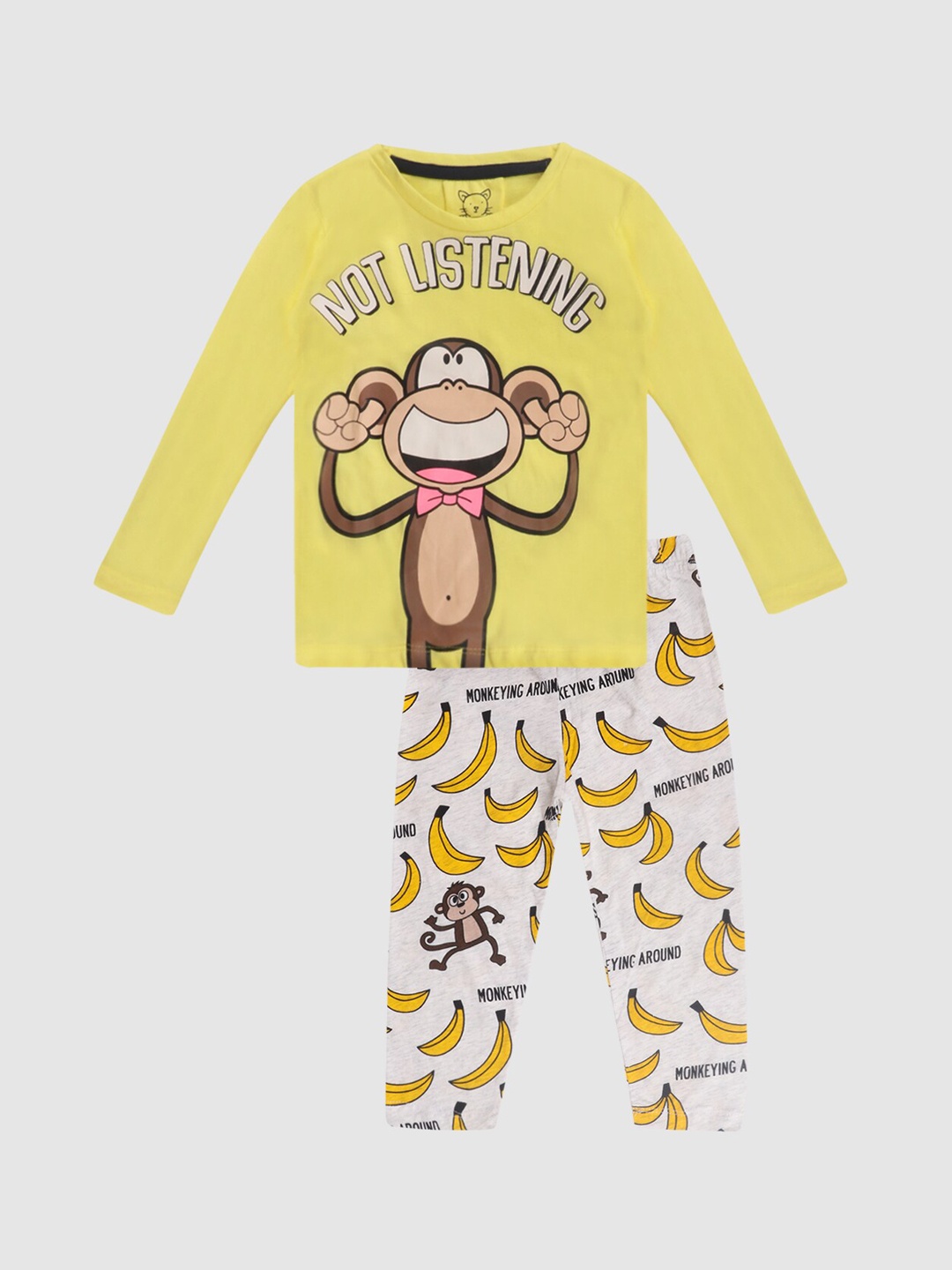 

Lazy Shark Boys Yellow & White Printed Night suit