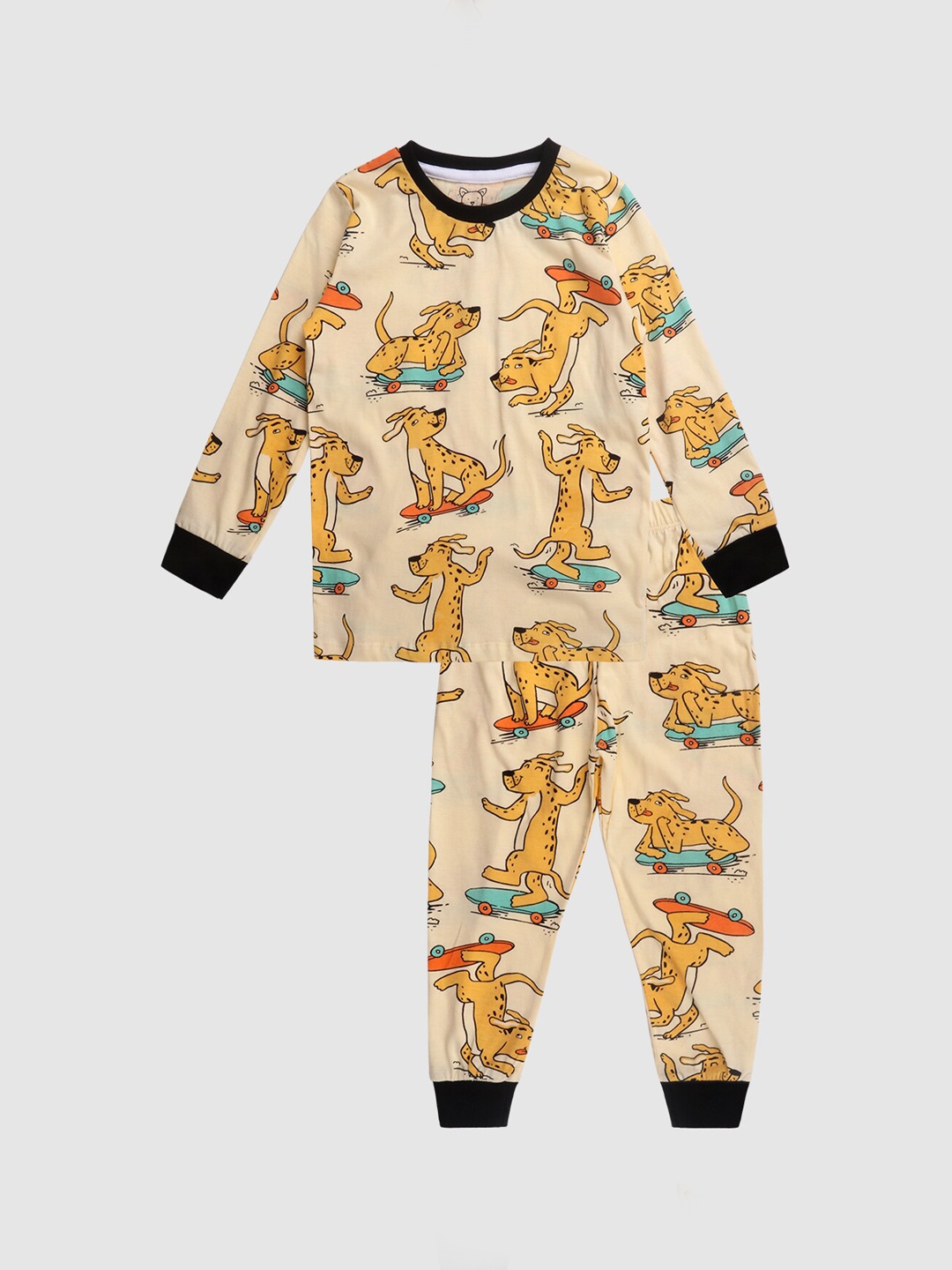 

Lazy Shark Boys Beige & Yellow Printed Night suit
