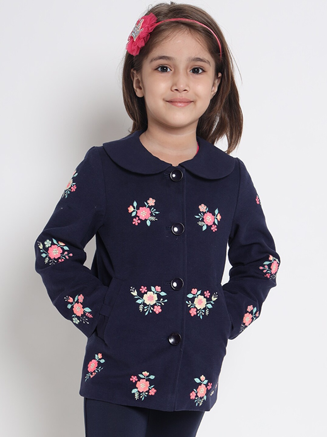 

Nauti Nati Girls Navy Blue Printed Pure Cotton Coat