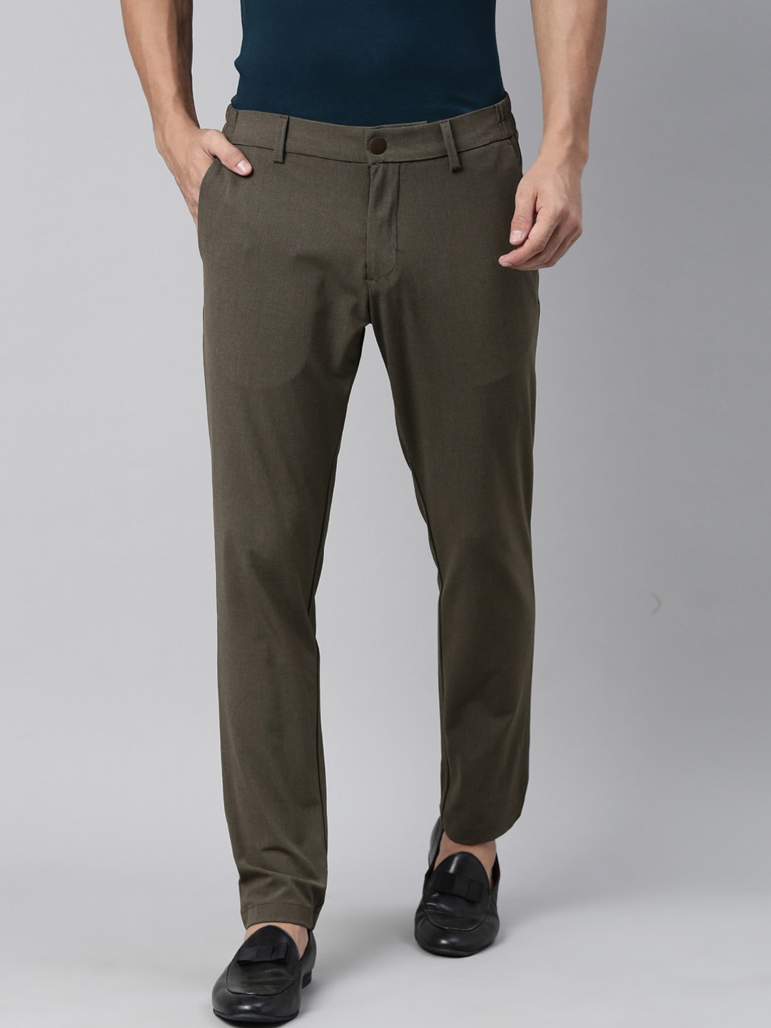 

RARE RABBIT Men Travel Mid-Rise Slim Fit Trouser, Green
