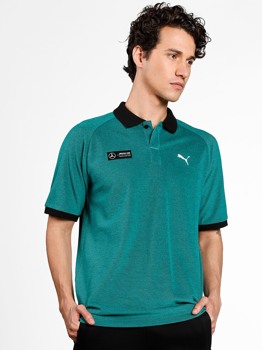 

PUMA Motorsport Men Black Polo Collar T-shirt