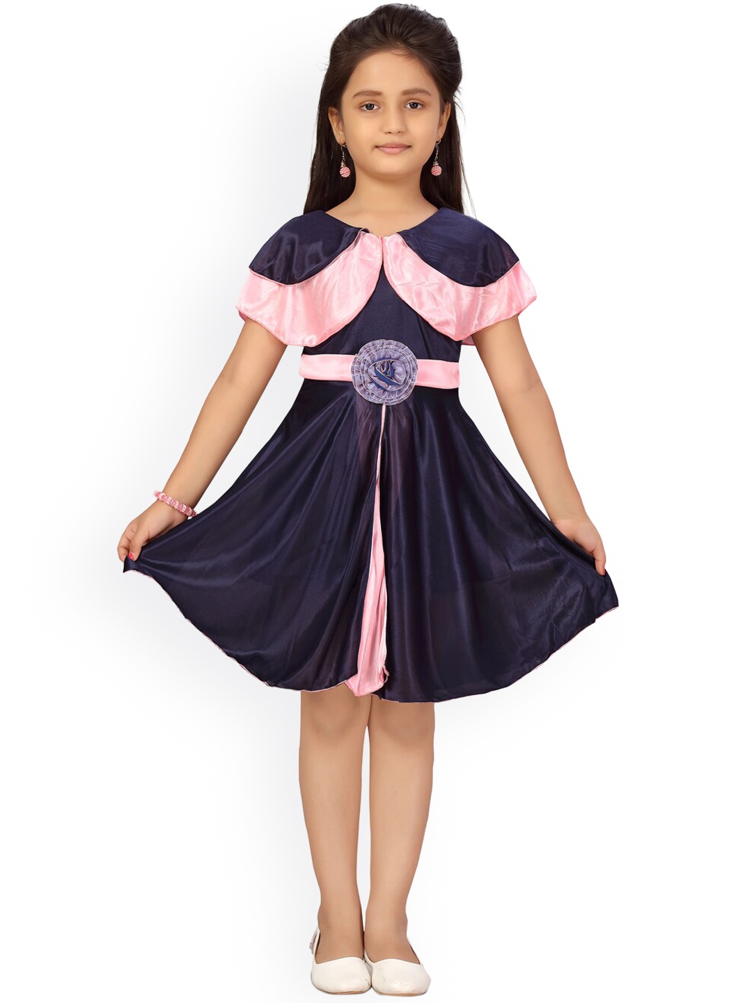 

Aarika Navy Blue Colourblocked A-Line Dress