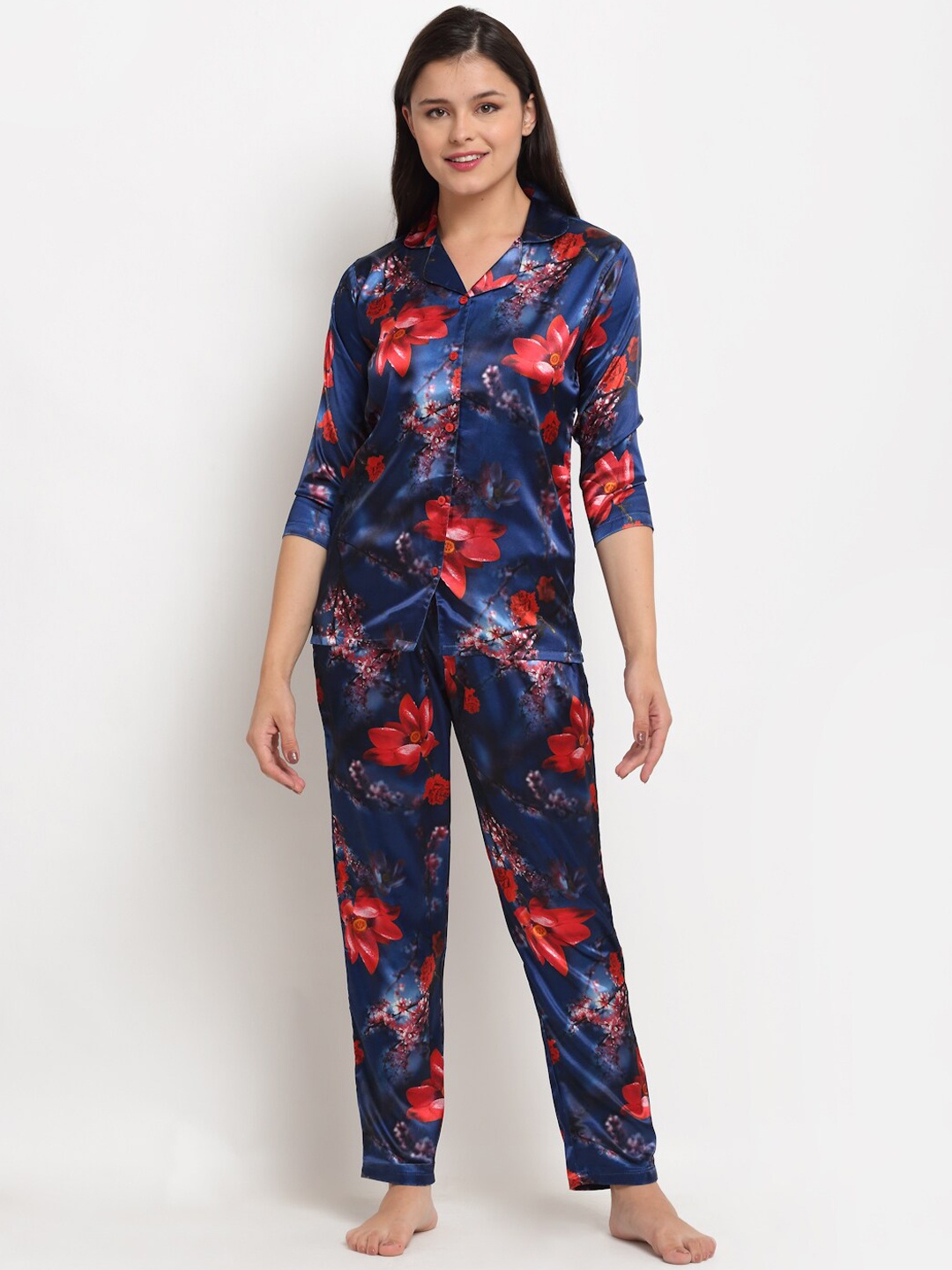 

Boston Club Women Blue & Red Printed Night suit