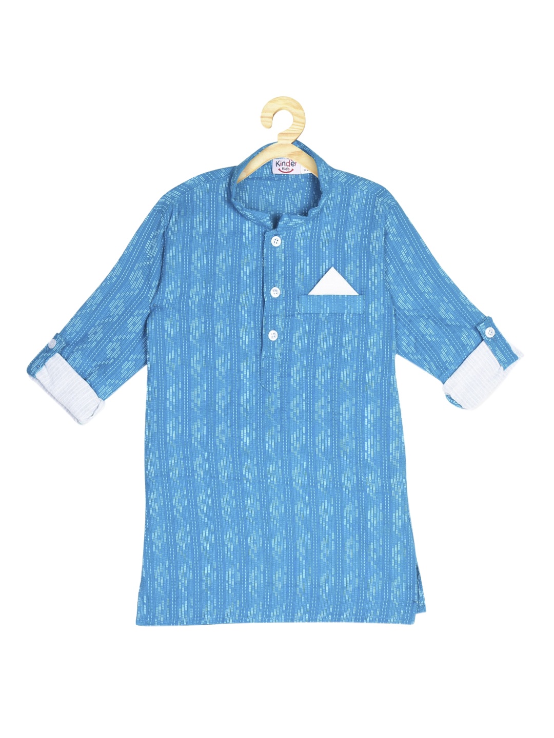 

Kinder Kids Boys Blue Ethnic Motifs Printed Flared Sleeves Pastels Kurta