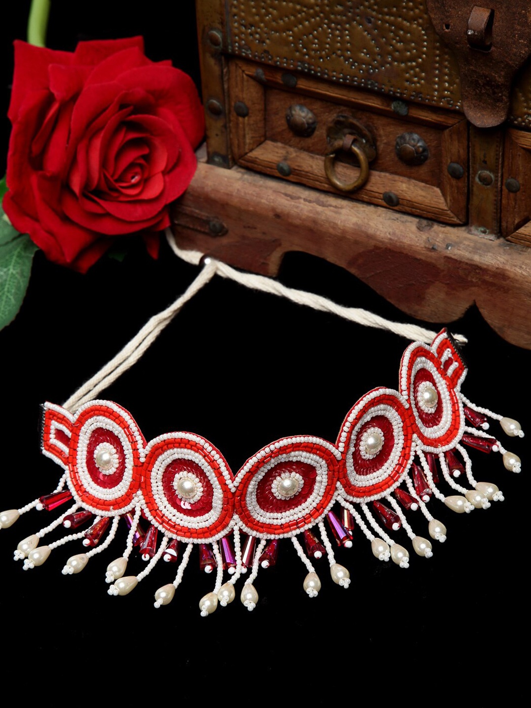 

Moedbuille Silver-Toned & Red Brass Silver-Plated Afghan Choker Necklace