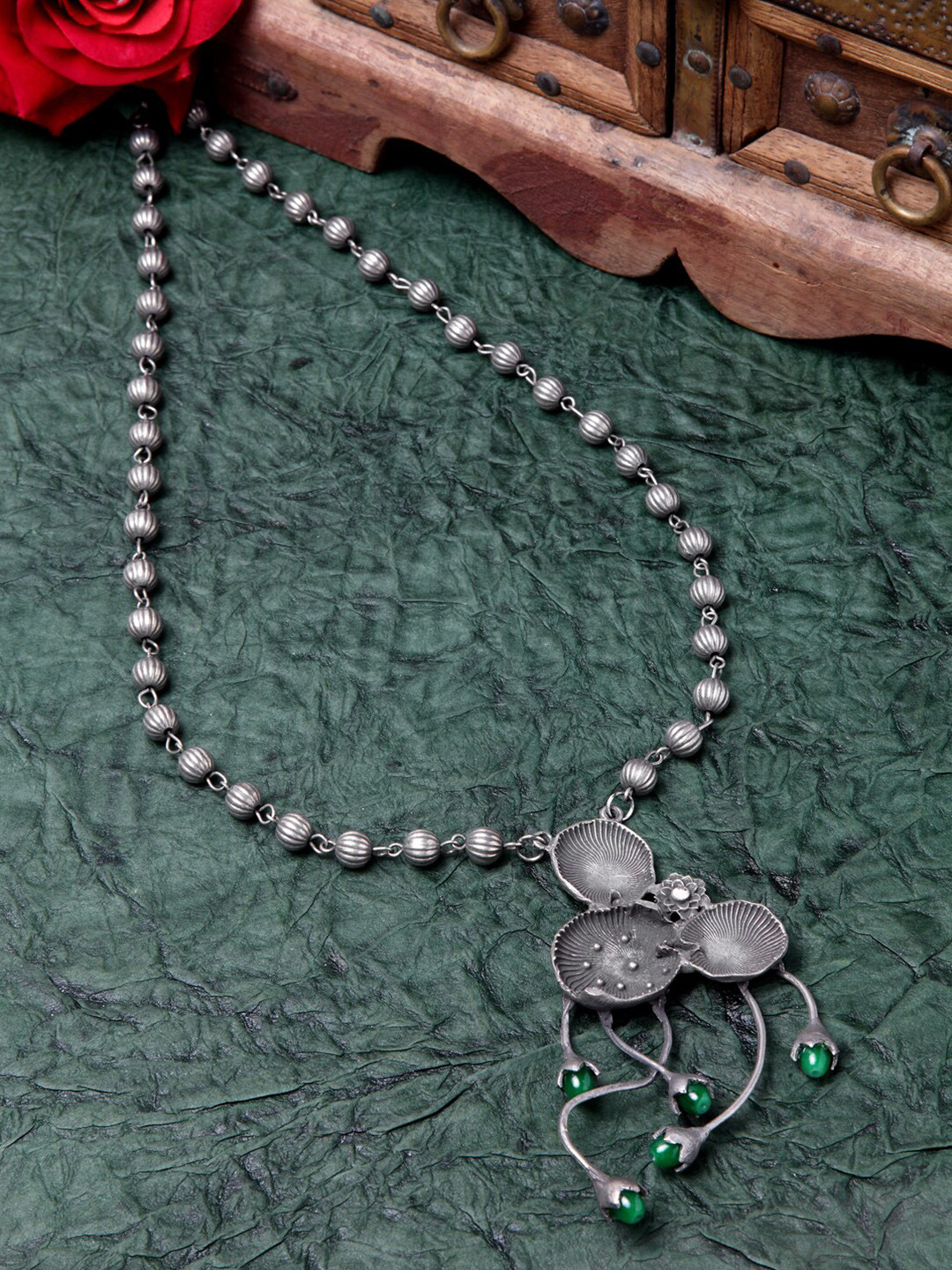 

Moedbuille Gunmetal-Toned Brass Silver-Plated Oxidised Necklace, Metallic