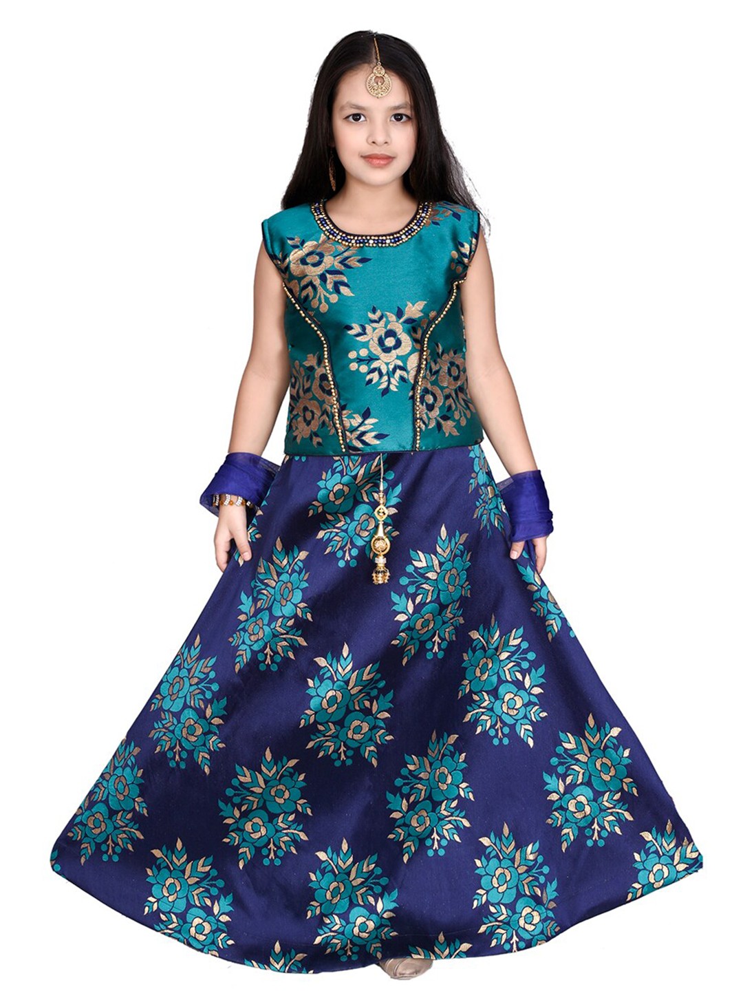 

SKY HEIGHTS Girls Blue Printed Lehenga Choli Set