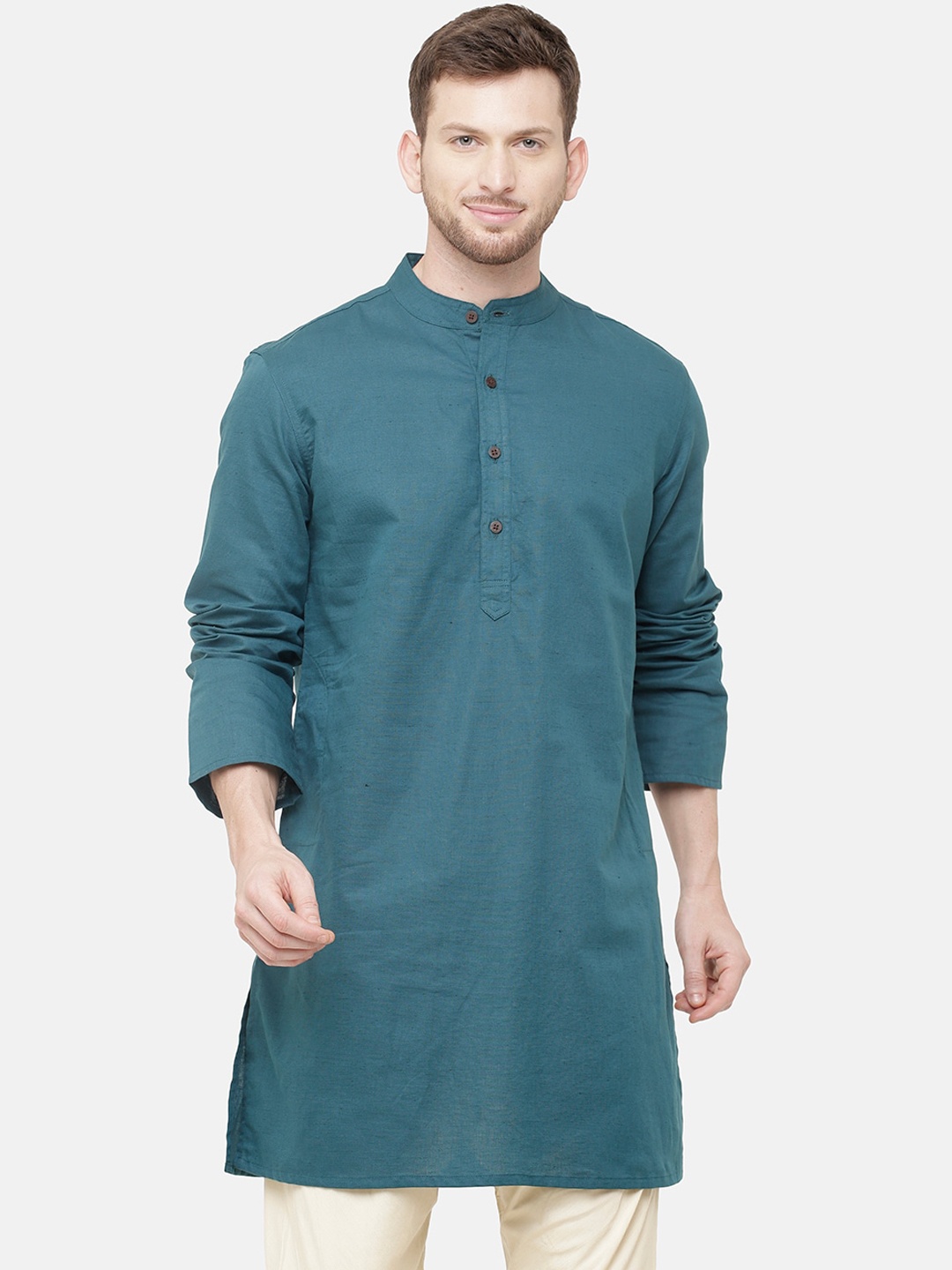 

Linen Club Men Teal Blue Pure Linen Kurta