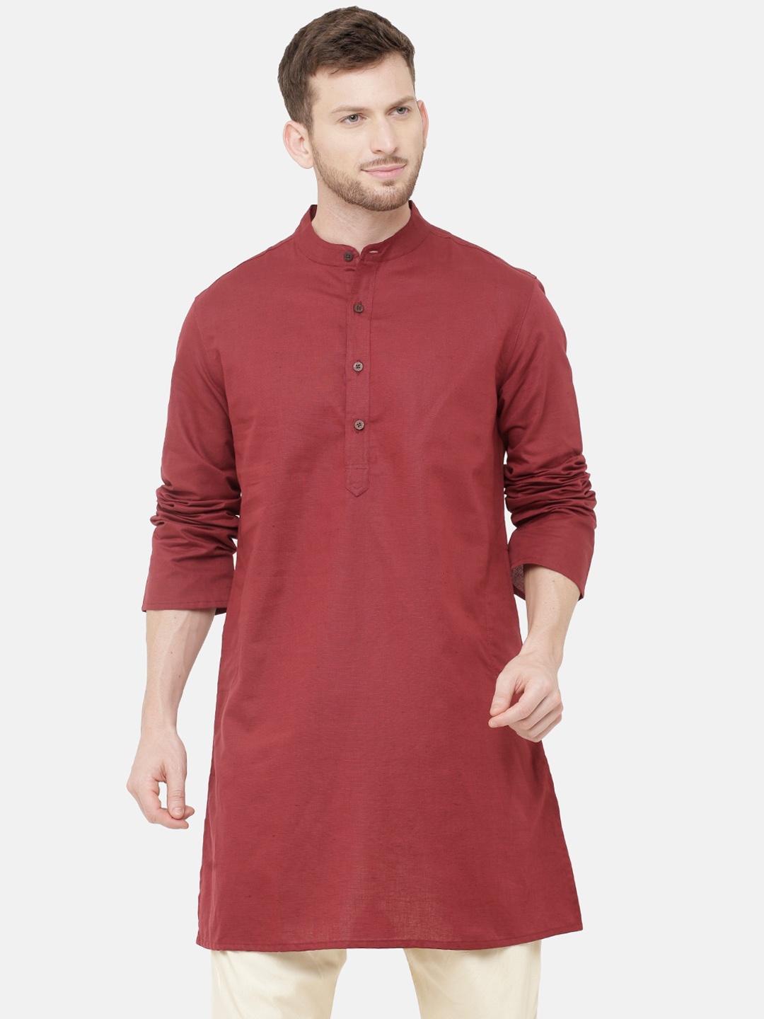 

Linen Club Men Red Solid Linen Kurta