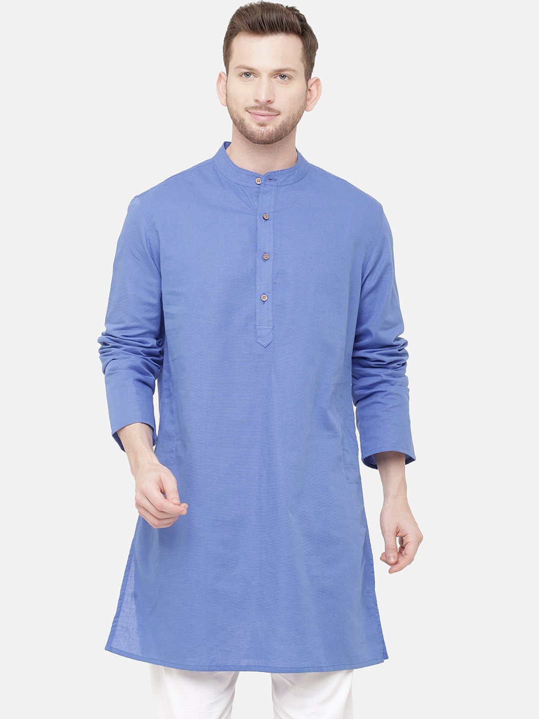 

Linen Club Men Blue Solid Kurta