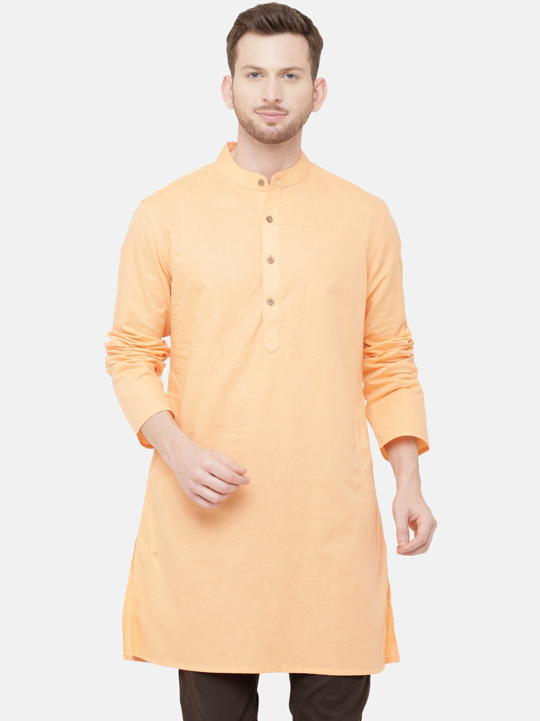 

Linen Club Men Orange Thread Work Kurta