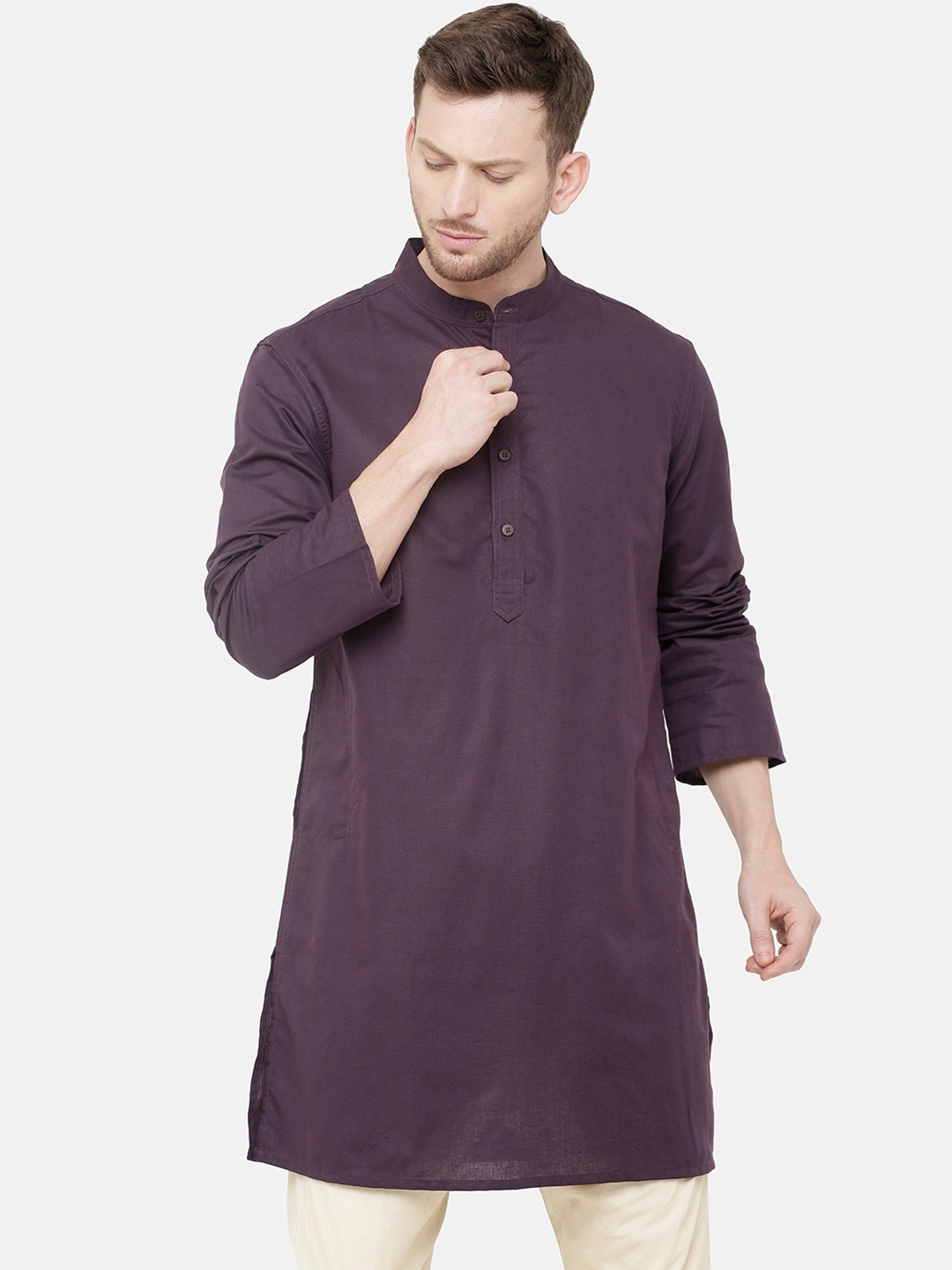 

Linen Club Men Purple Pure Linen Kurta