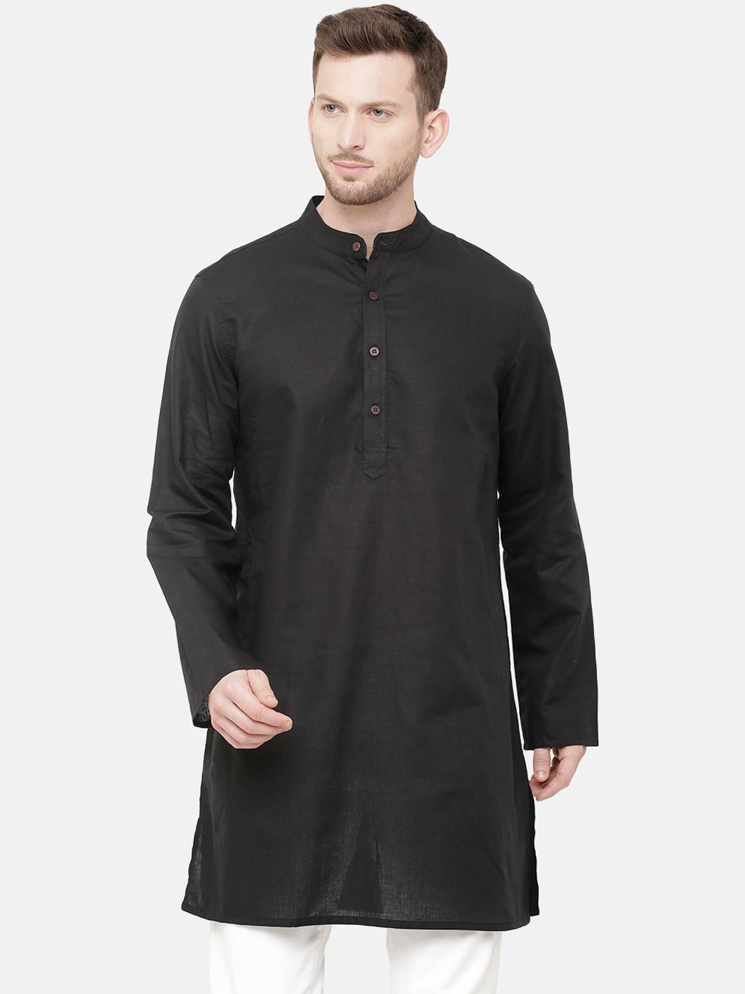 

Linen Club Men Black Solid Kurta