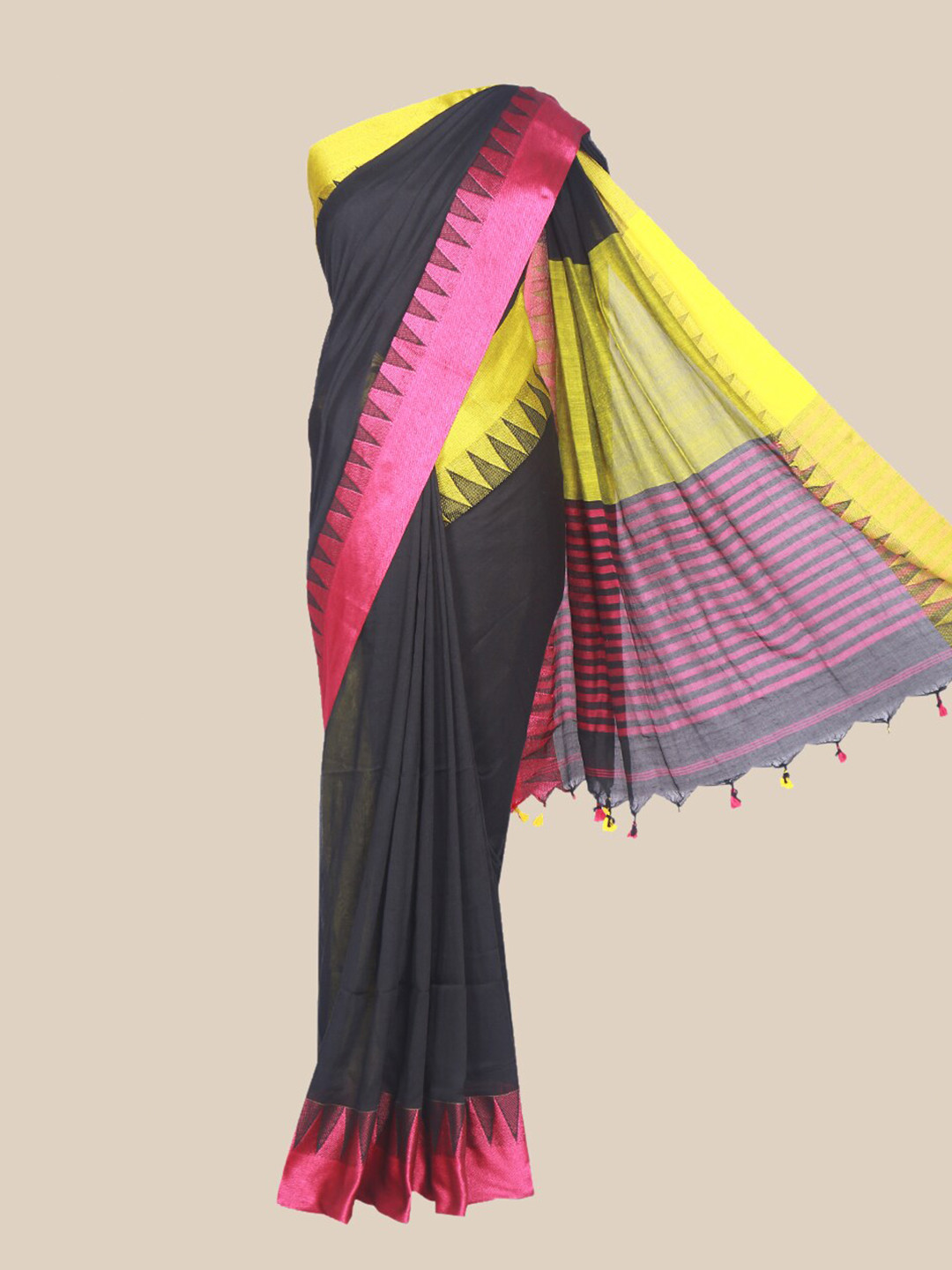 

The Chennai Silks Black & Pink Pure Cotton Saree