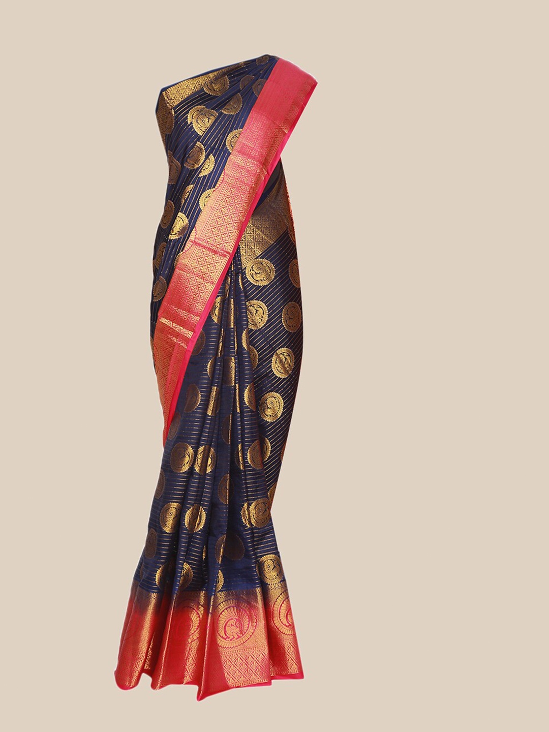 

The Chennai Silks Navy Blue & Pink Woven Design Zari Jute Cotton Fusion Saree