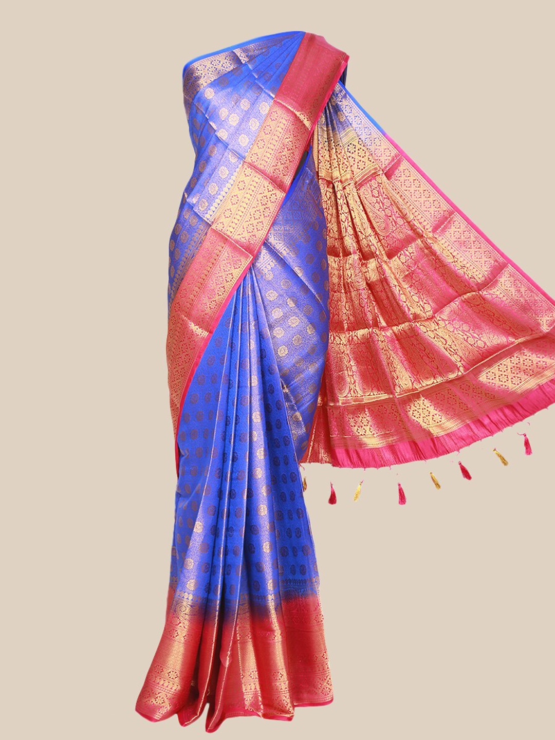 

The Chennai Silks Blue & Red Woven Design Jute Cotton Fusion Saree