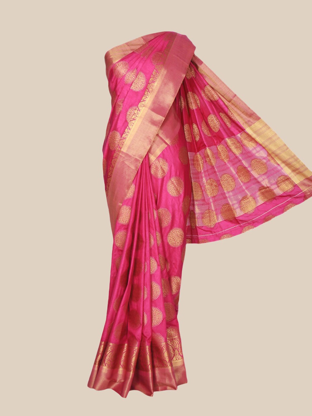 

The Chennai Silks Magenta & Gold-Toned Woven Design Fusion Saree