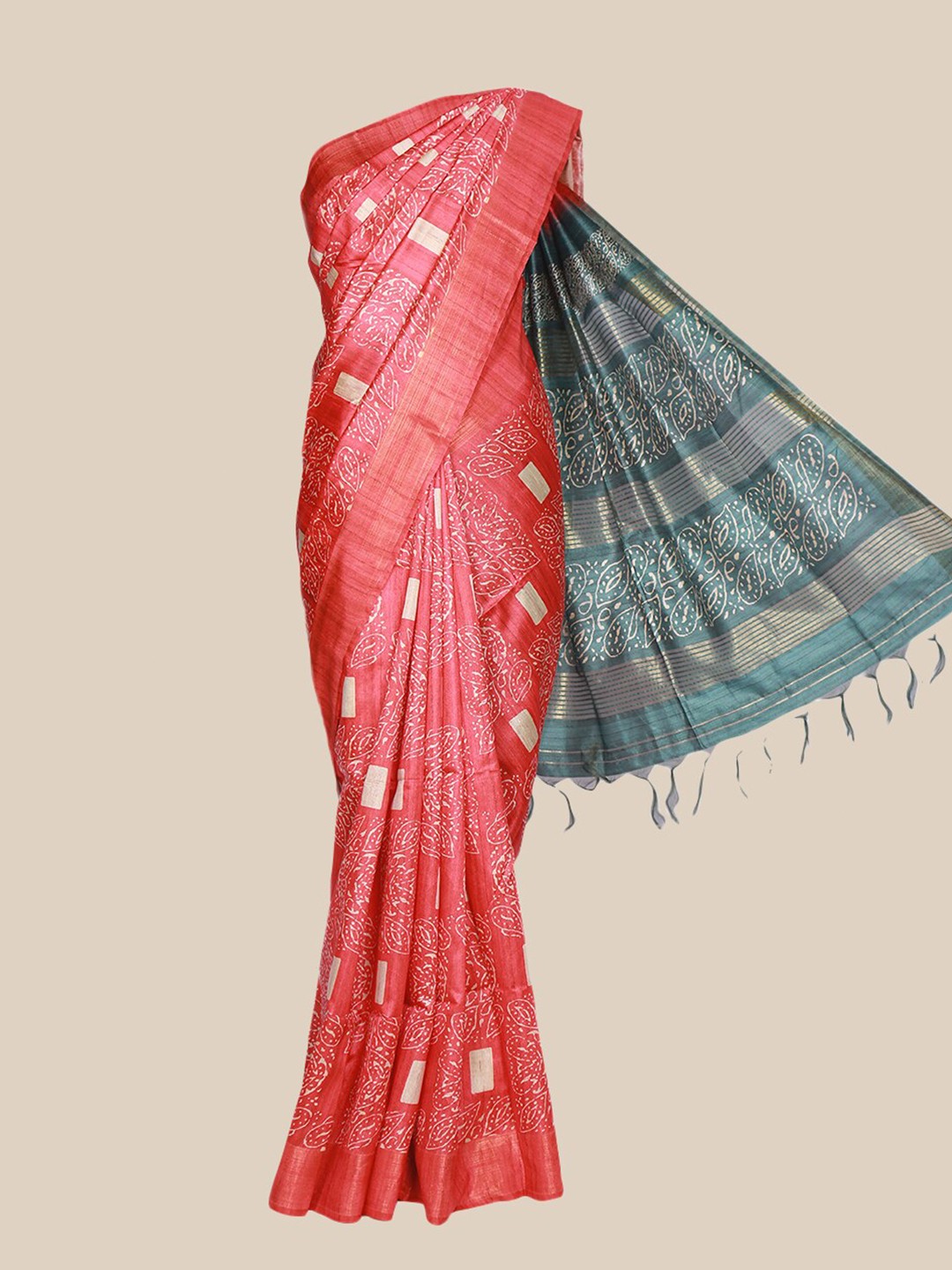 

The Chennai Silks Red & White Floral Fusion Saree