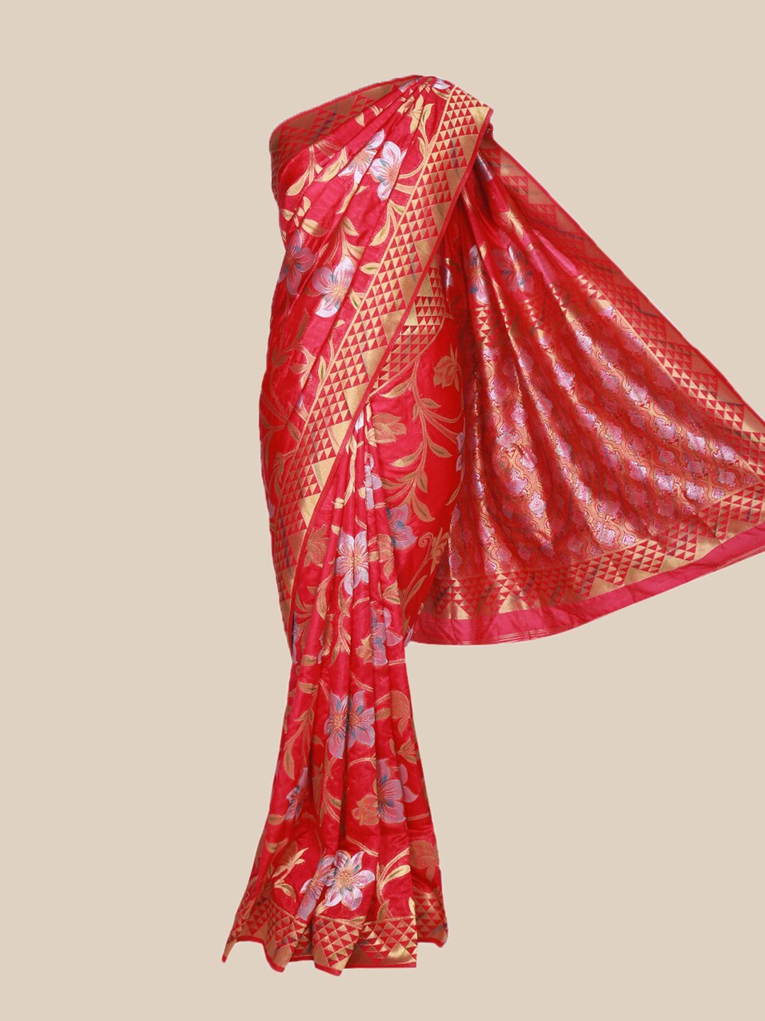 

The Chennai Silks Magenta & Gold-Toned Floral Fusion Saree