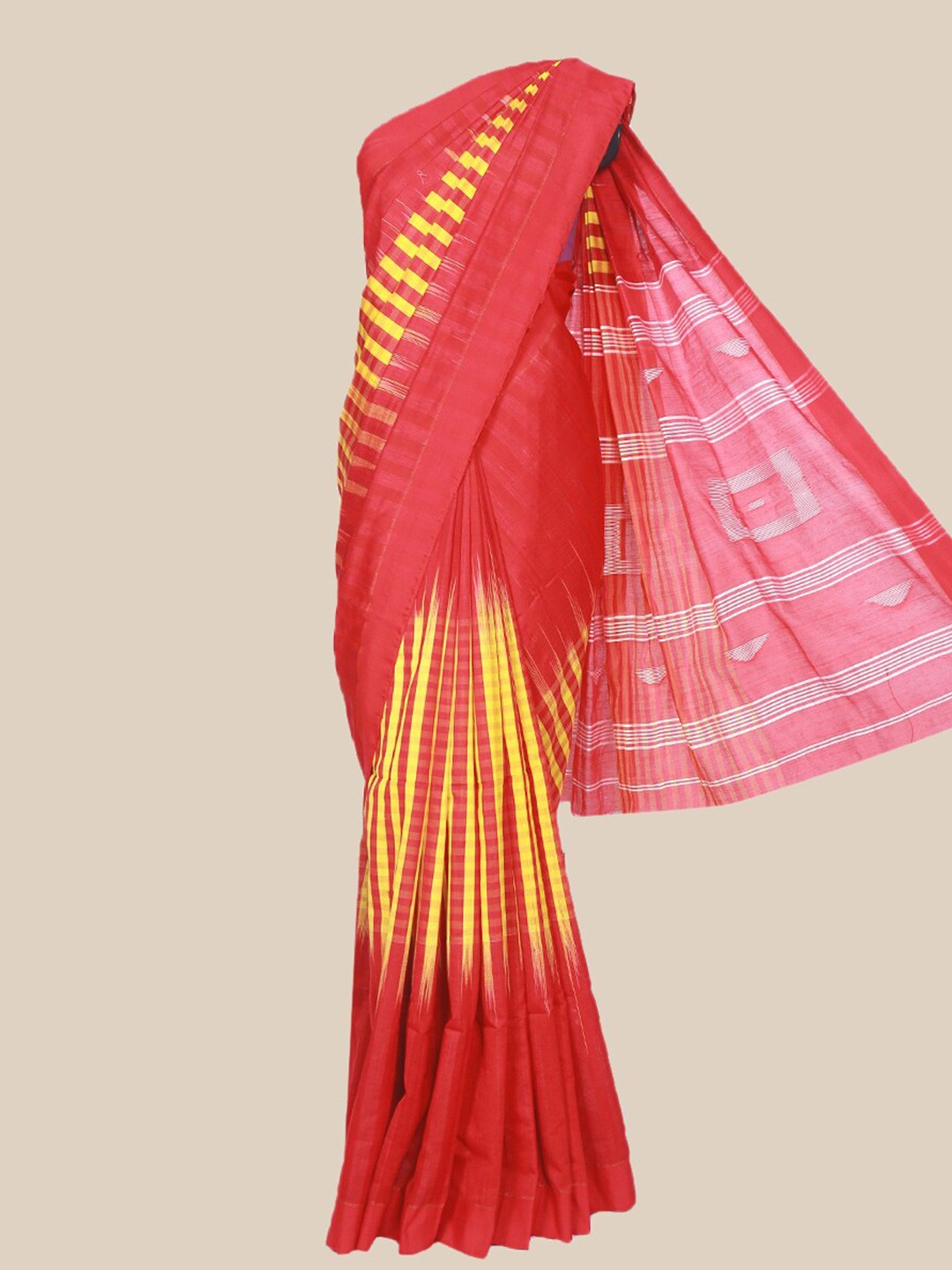 

The Chennai Silks Red & Yellow Ethnic Motifs Pure Cotton Fusion Saree