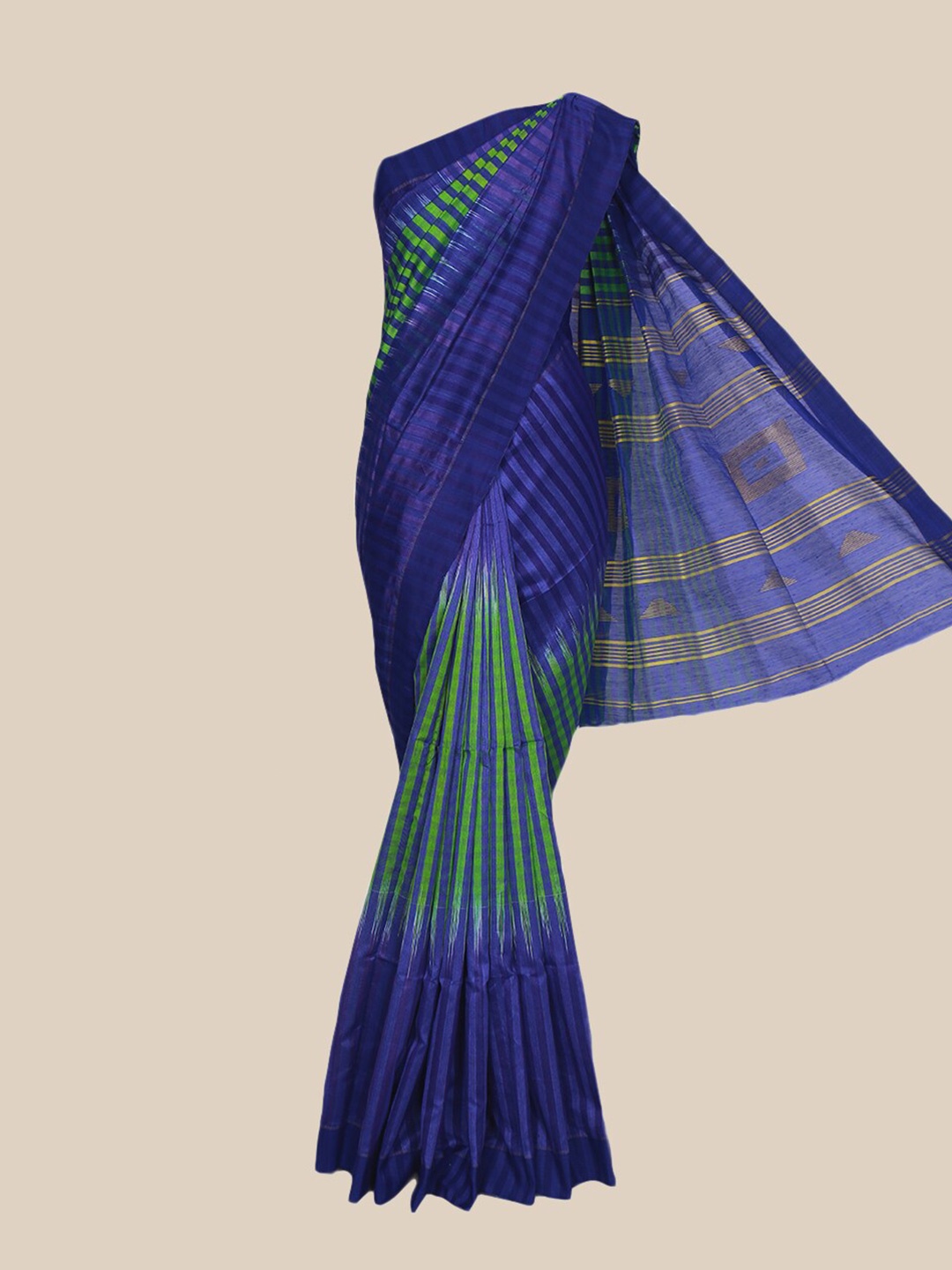 

The Chennai Silks Blue & Green Striped Pure Cotton Saree