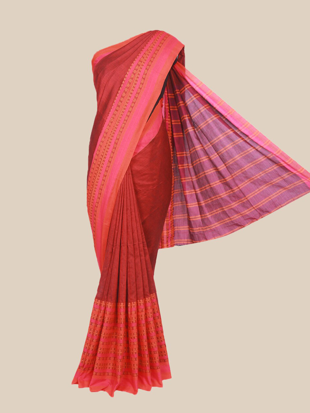 

The Chennai Silks Maroon & Gold-Toned Pure Cotton Saree