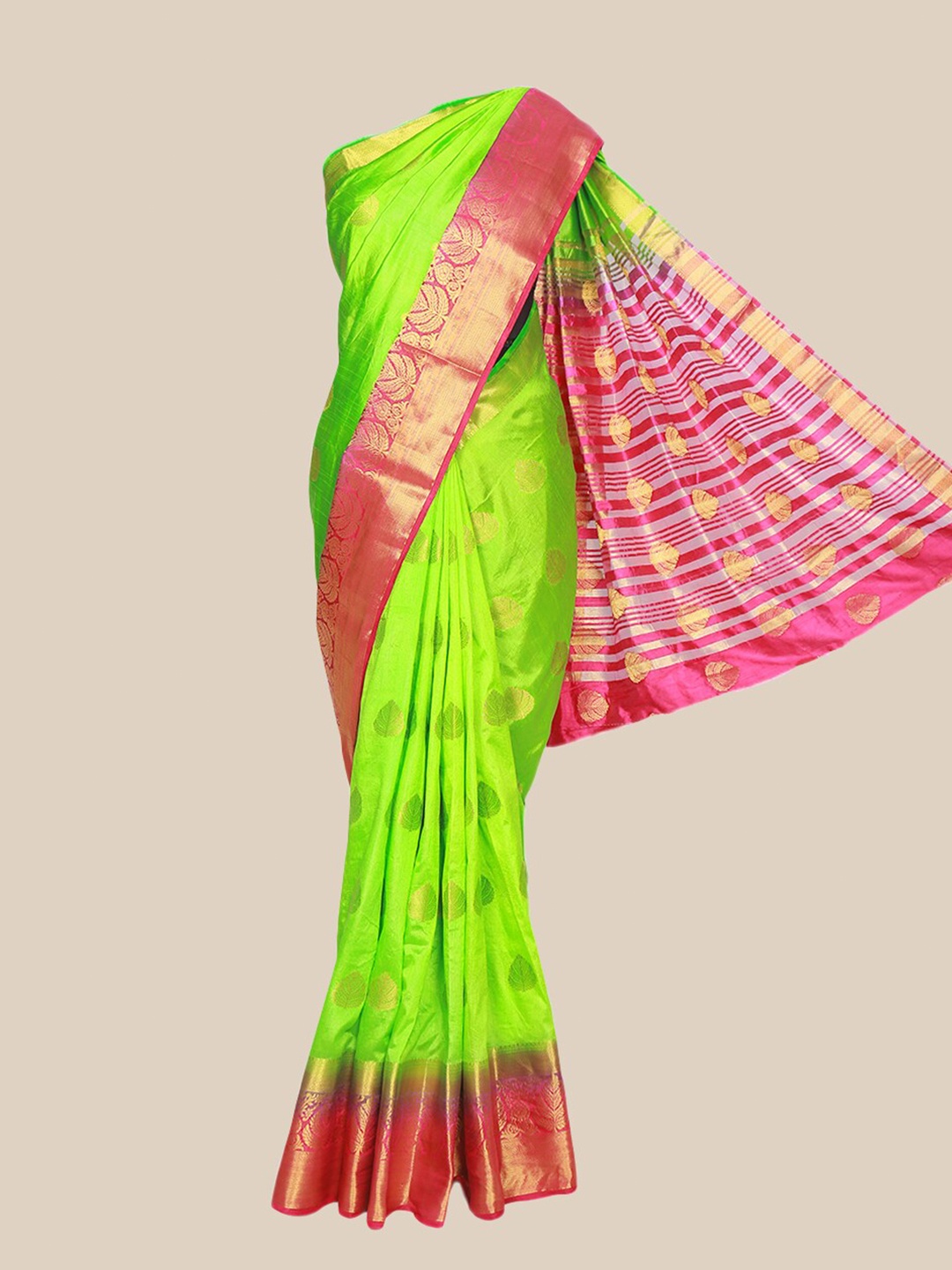

The Chennai Silks Green & Pink Woven Design Jute Cotton Fusion Saree