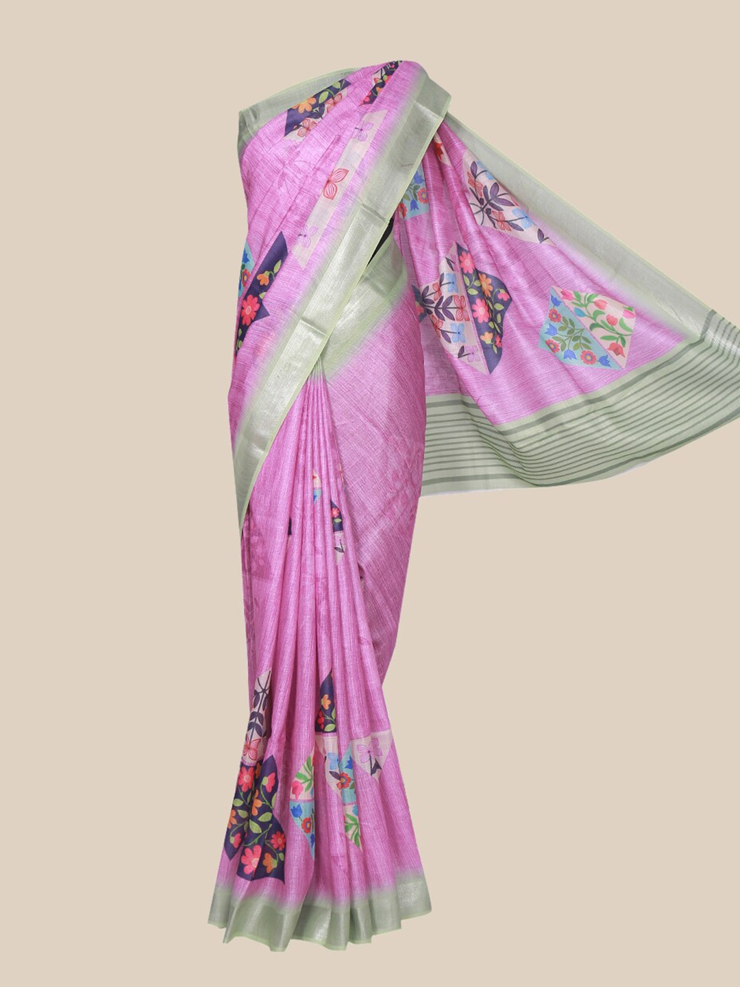 

The Chennai Silks Purple & Navy Blue Floral Printed Linen Blend Saree