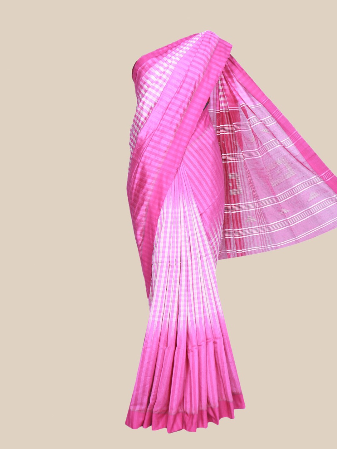 

The Chennai Silks Pink & White Striped Pure Cotton Fusion Saree
