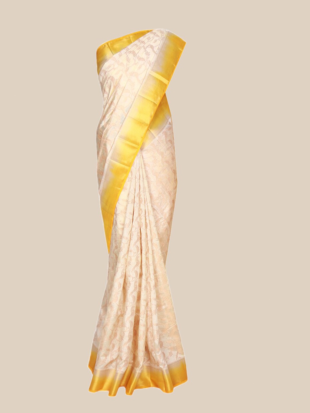 

The Chennai Silks Cream-Coloured & Yellow Woven Design Jute Cotton Saree