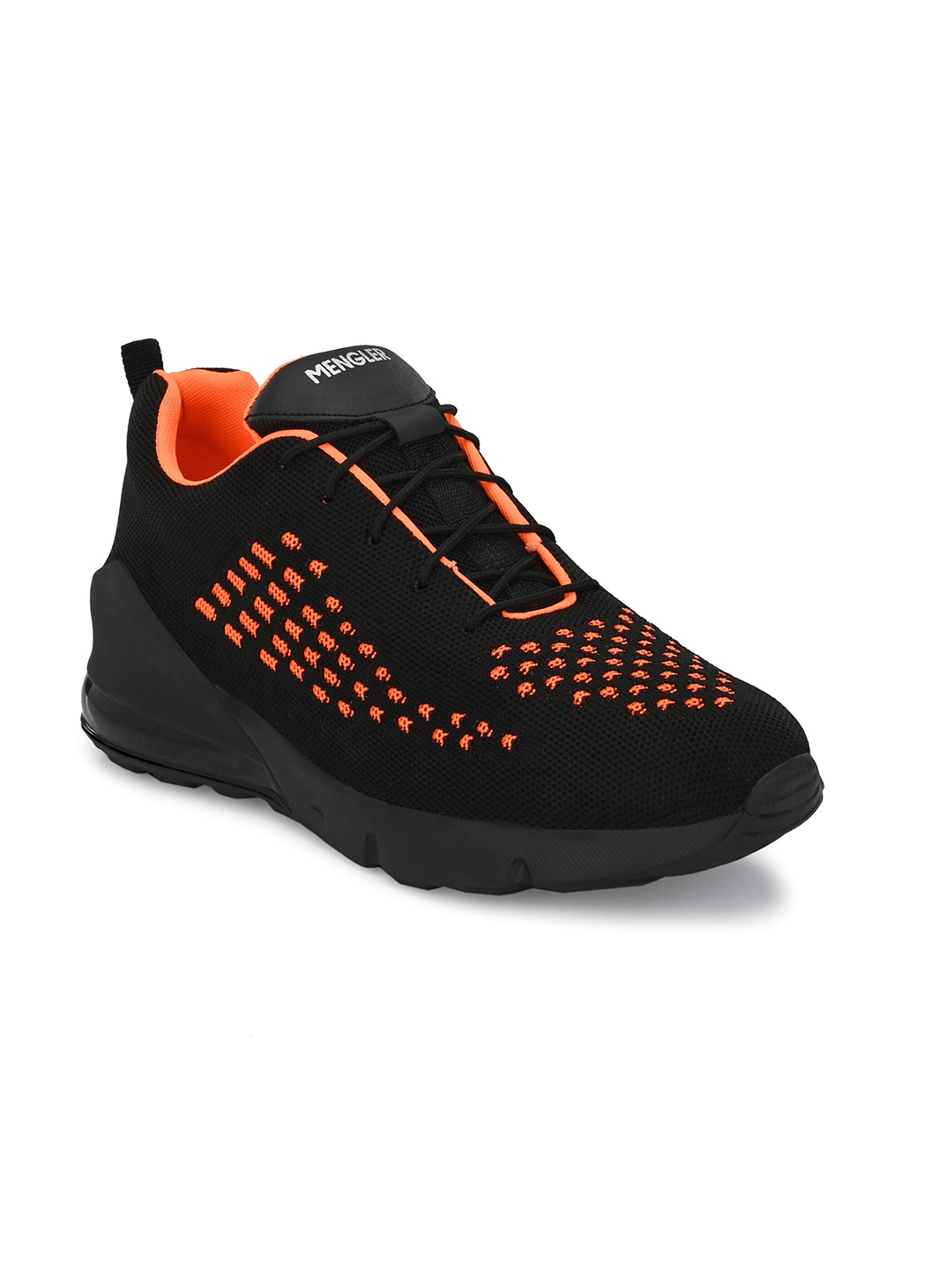 

MENGLER Men Black & Orange Mesh Running Shoes