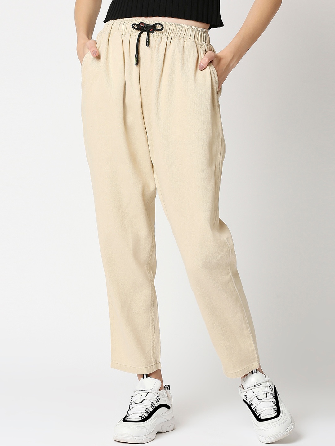 

High Star Women Cream-Coloured Relaxed Fit High-Rise Jeans