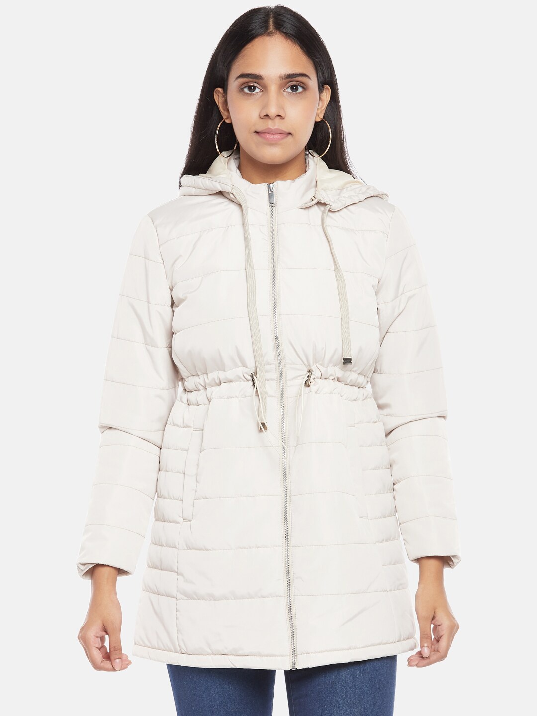 

Honey by Pantaloons Women Off White Solid Longline Puffer Jacket