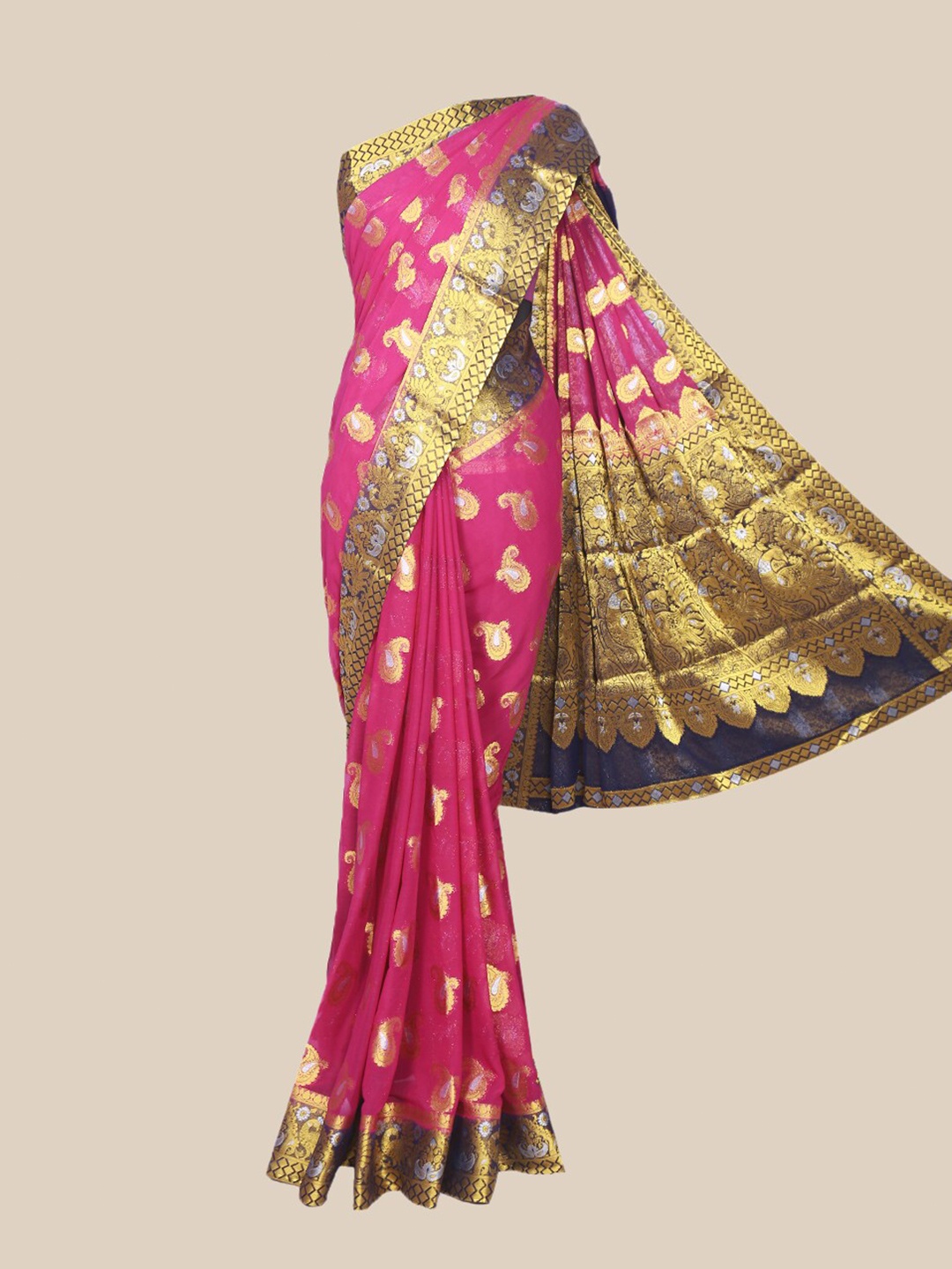 

The Chennai Silks Violet & Gold-Toned Woven Design Paisley Saree