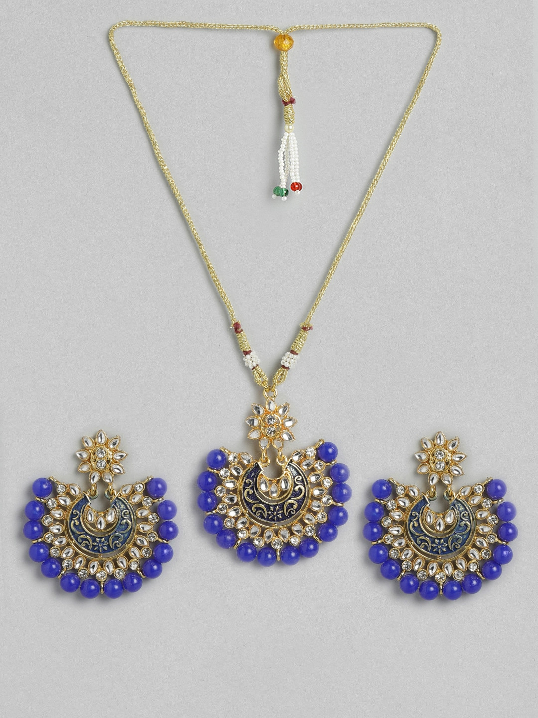 

Anouk Blue Gold-Plated Kundan-Studded & Beaded Jewellery Set