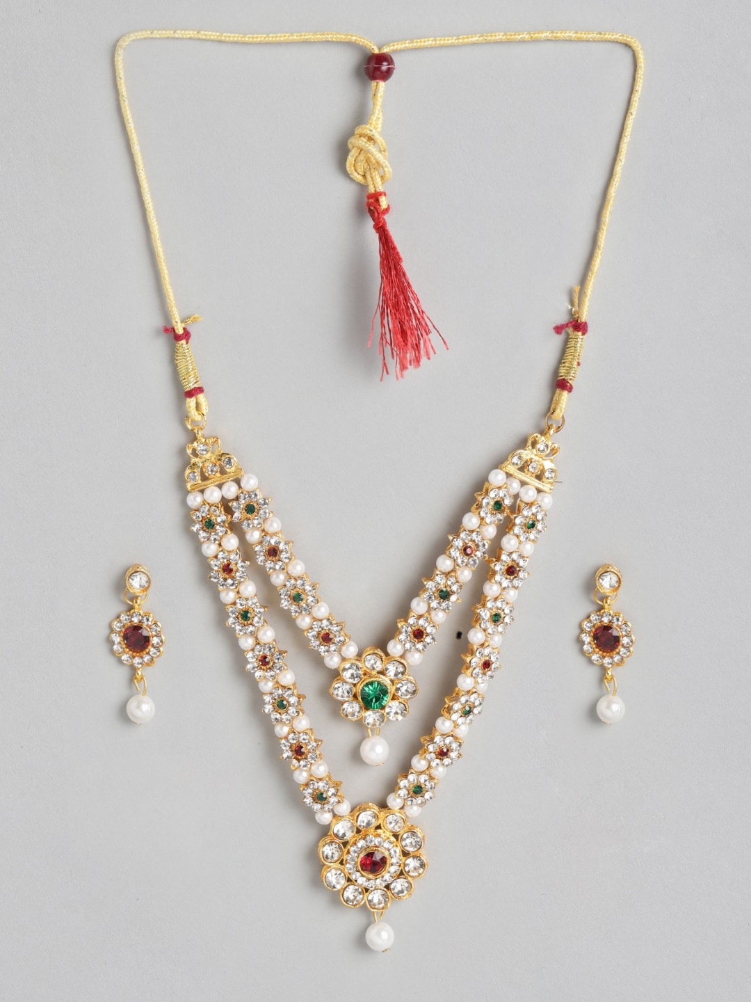

Anouk White Gold-Plated Stone Studded & Beaded Jewellery Set