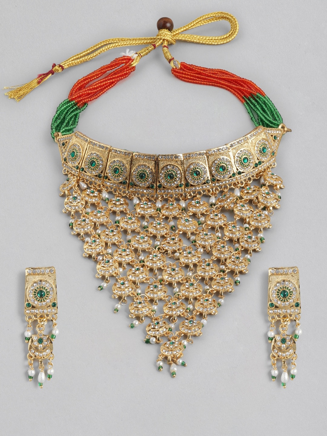 

Anouk Green Gold-Plated Stone-Studded & Beaded Necklace Set