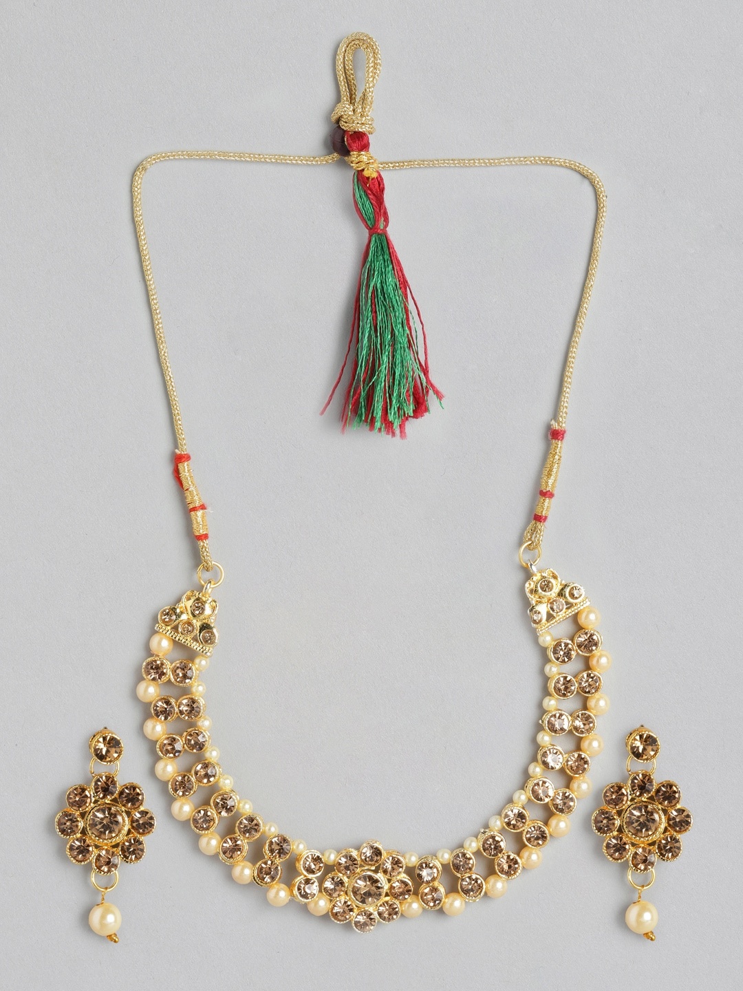 

Anouk Cream-Coloured Gold-Plated Stone-Studded & Beaded Necklace Set