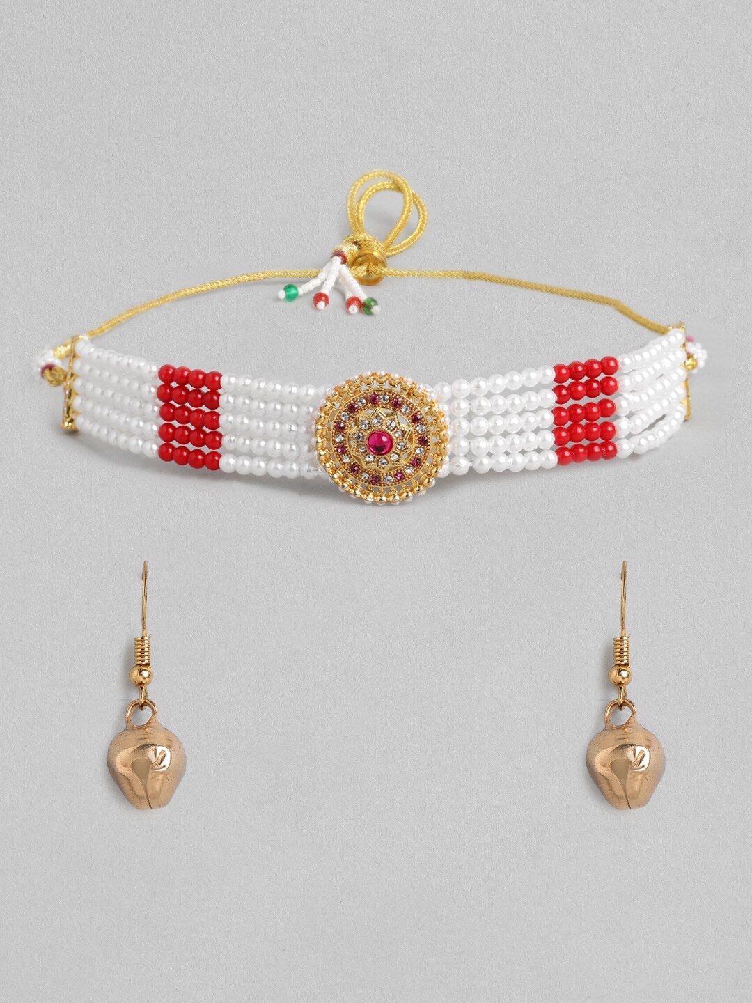 

Anouk Women Gold-Plated & Red Stone Studded & Beaded Choker Jewellery Set