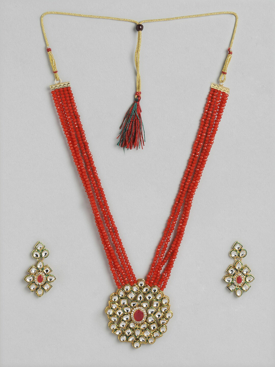 

Anouk Red Gold-Plated Kundan-Studded & Beaded Traditional Jewellery Set