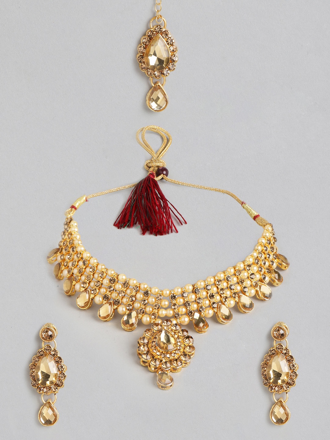 

Anouk Off-White Gold-Plated Stone-Studded & Beaded Jewellery Set
