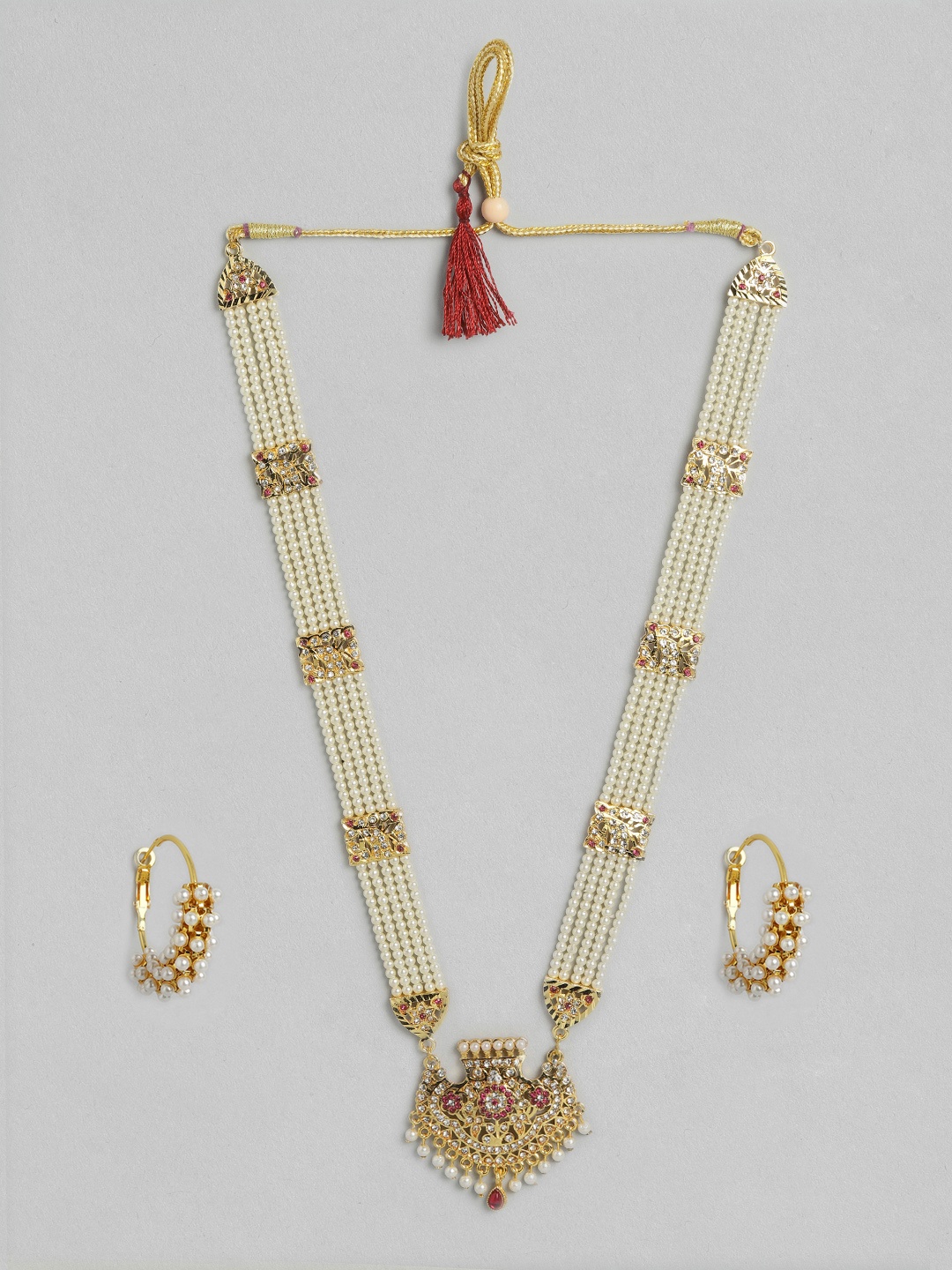 

Anouk White Gold-Plated Stone-Studded & Beaded Rajputana Jewellery Set